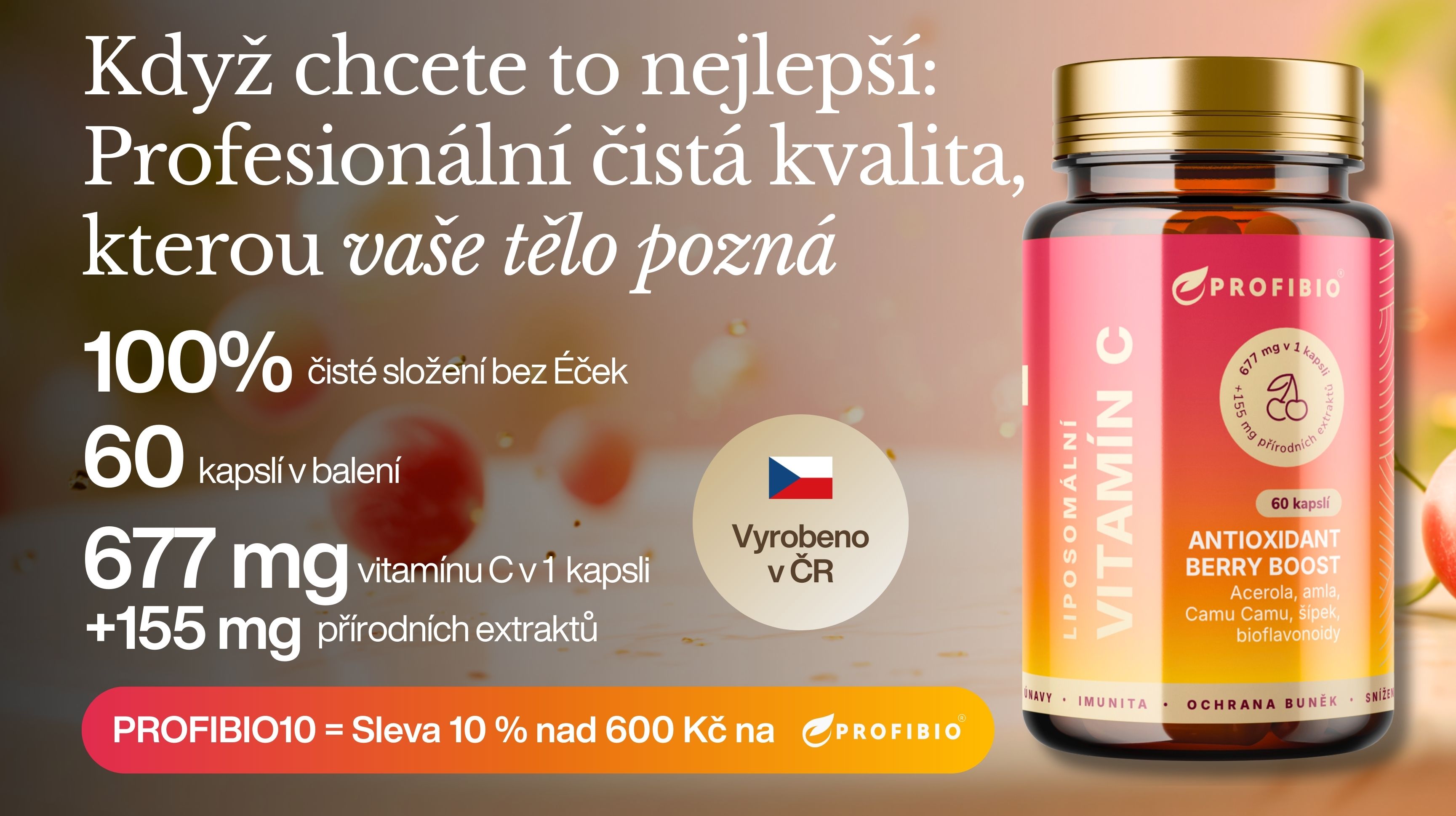 PREMIUM Liposomální Vitamín C ANTIOXIDANT BERRY BOOST (+ Acerola, Camu Camu, amla, šípek, bioflavonoidy), Vysoce vstřebatelný, 60 kapslí -1